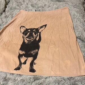 Tan mid length skirt with chihuahua print